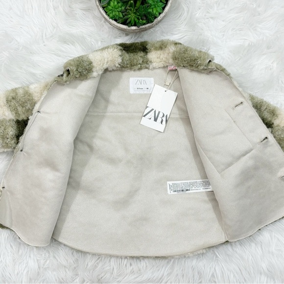 Zara Kids Toddler Fuzzy Sherpa Green Long Sleeves Button Down Jacket Size 2-3 - Picture 13 of 14
